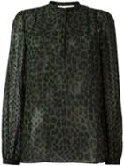 Michael Michael Kors Leopard Print Band Collar Blouse, Women's, Size: Xl, Green, Polyester