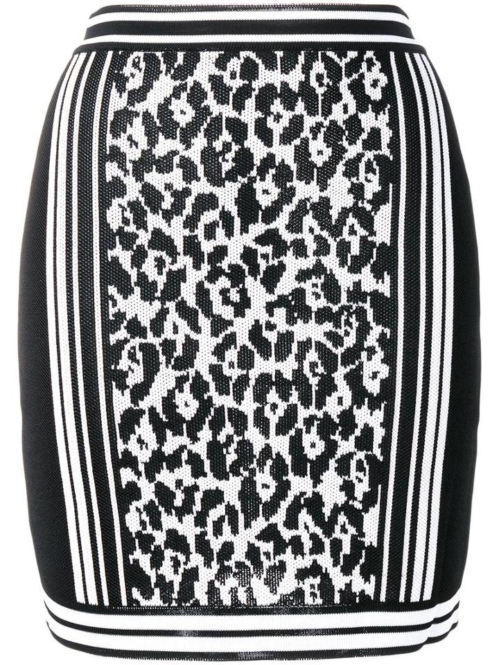 Balmain Leopard Jacquard Skirt, Women's, Size: 38, Black, Viscose