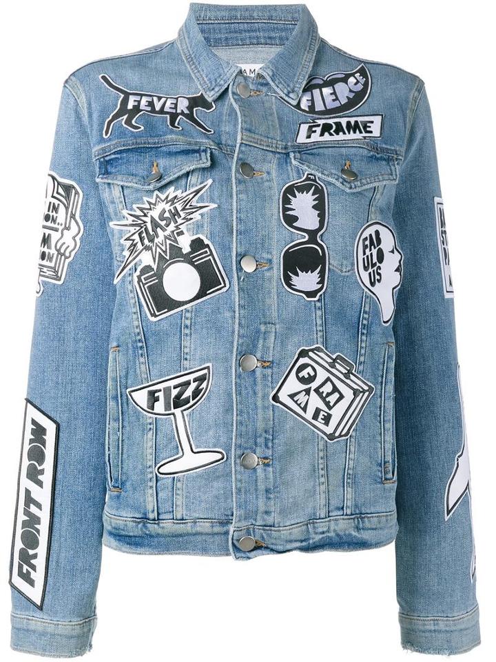 'fashion Tour' Patchwork Denim Jacket, Women's, Size: Small, Blue, Cotton/polyester/spandex/elastane, Frame Denim