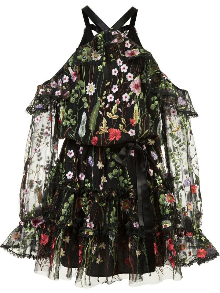 Alexis Floral Print Cold-shoulder Dress, Women's, Size: Medium, Black, Nylon/polycarbonite