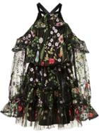 Alexis Floral Print Cold-shoulder Dress, Women's, Size: Medium, Black, Nylon/polycarbonite