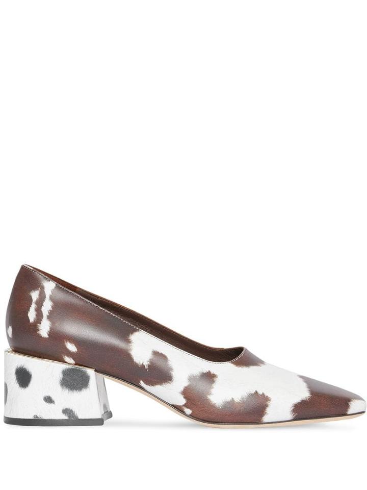 Burberry Animal Print Leather Block-heel Pumps - Brown