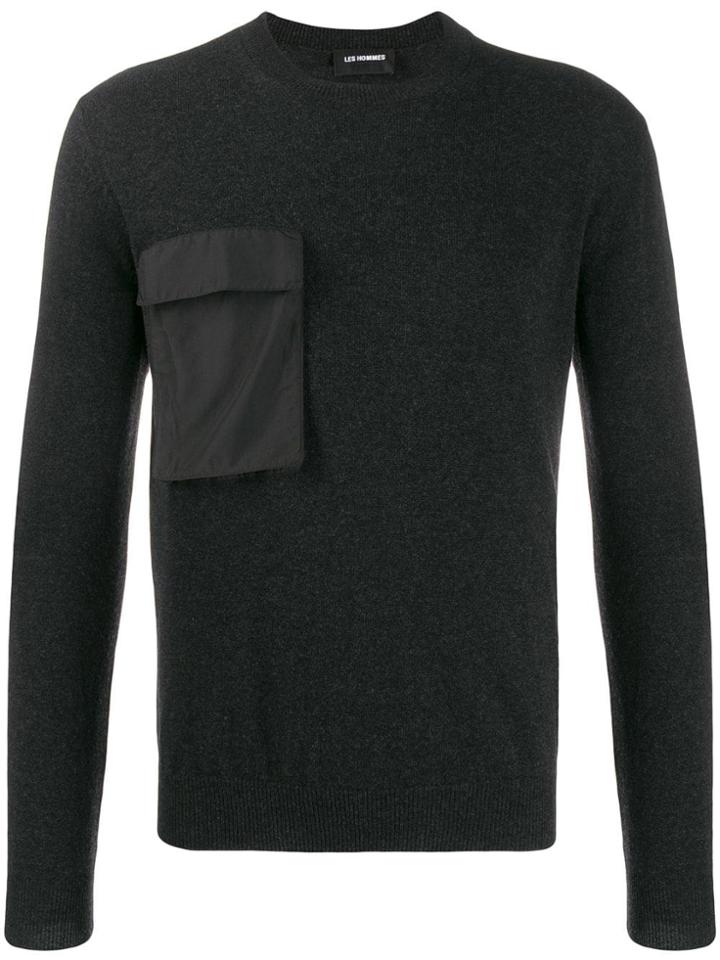 Les Hommes Chest Pocket Fine Knit Jumper - Grey