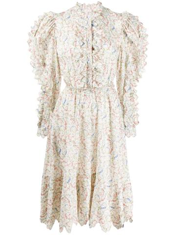 Horror Vacui Floral Flared Midi Dress - White