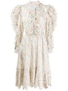 Horror Vacui Floral Flared Midi Dress - White