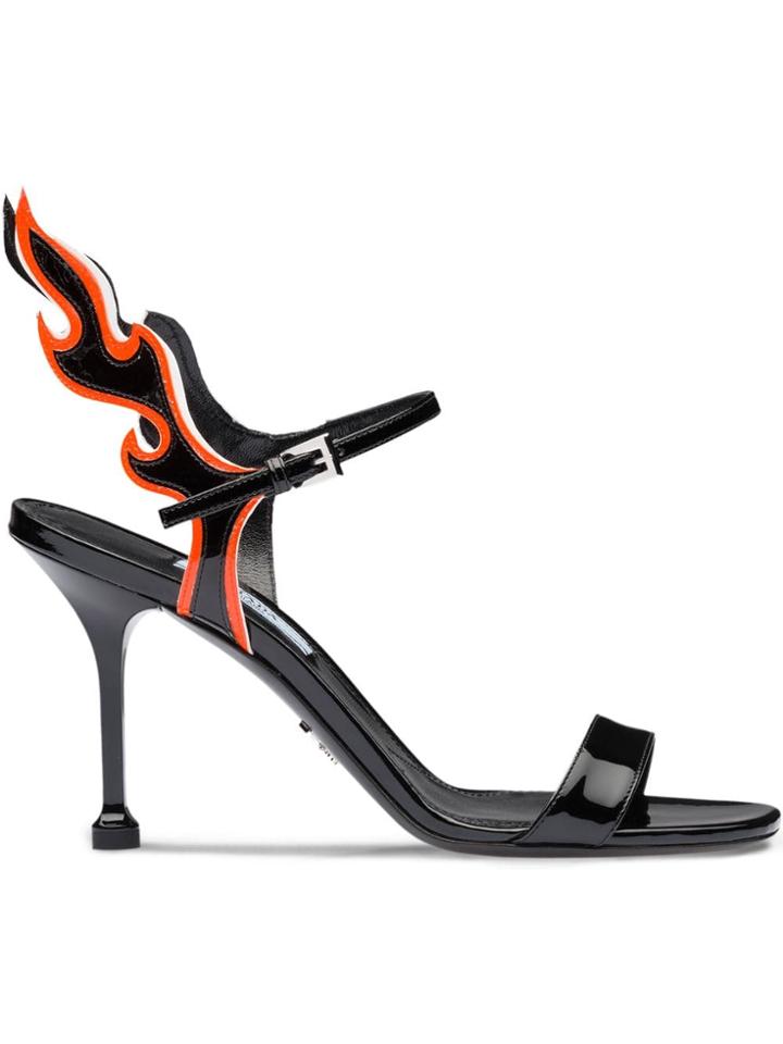 Prada Flame Detail Sandals - Black
