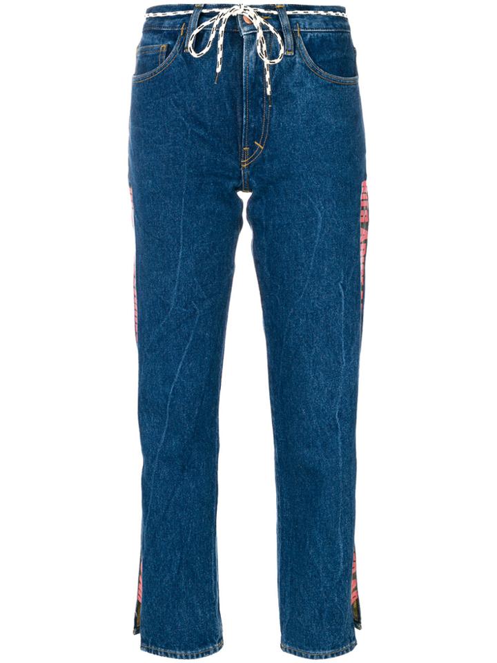 Aries Logo Strip Cropped Jeans - Blue
