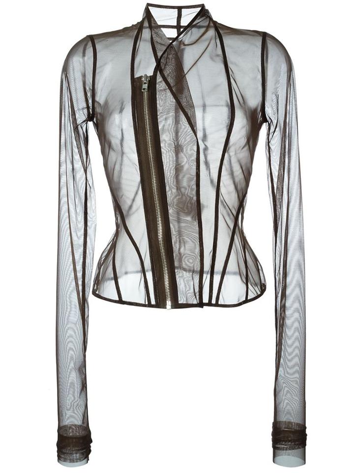 Rick Owens Lilies Tulle Zipped Jacket, Women's, Size: 44, Brown, Polyamide/spandex/elastane