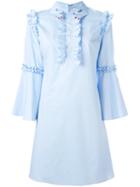 Vivetta Ruffled Detail Flared Dress, Size: 44, Blue, Cotton/acetate/cupro