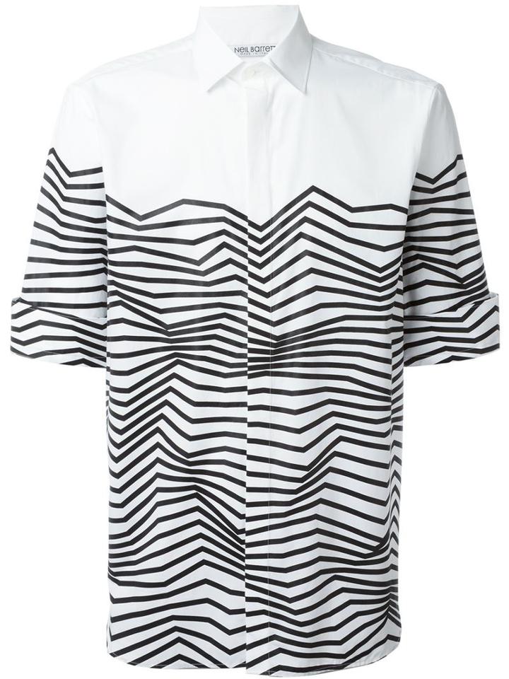 Neil Barrett Zig-zag Print Shirt, Men's, Size: 41, White, Cotton