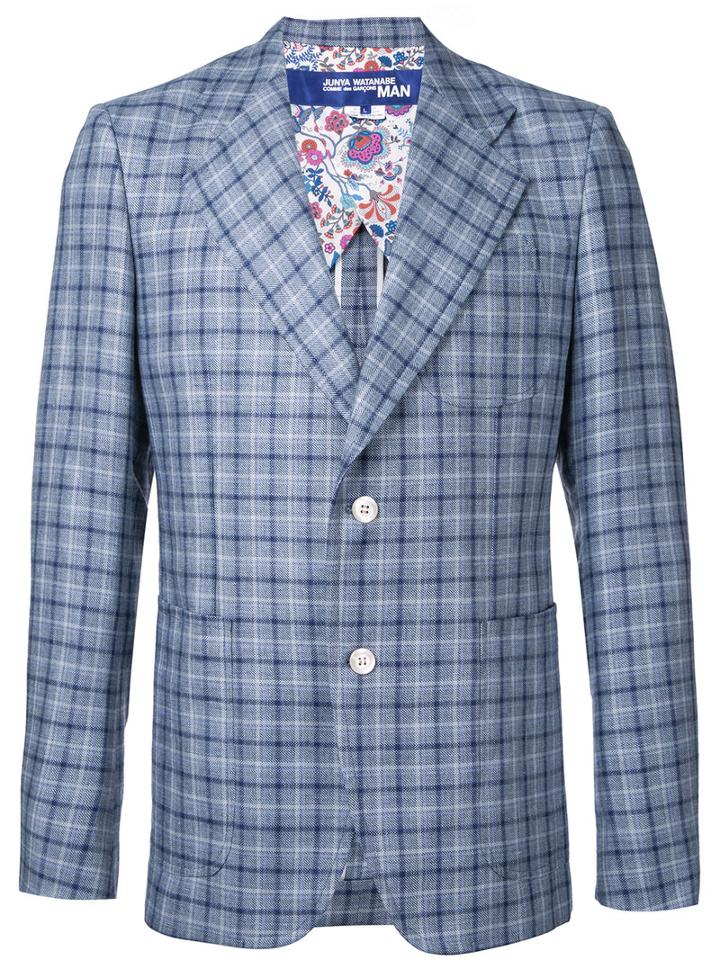 Junya Watanabe Comme Des Garçons Man - Chest Pocket Checked Blazer - Men - Linen/flax/wool - M, Blue, Linen/flax/wool
