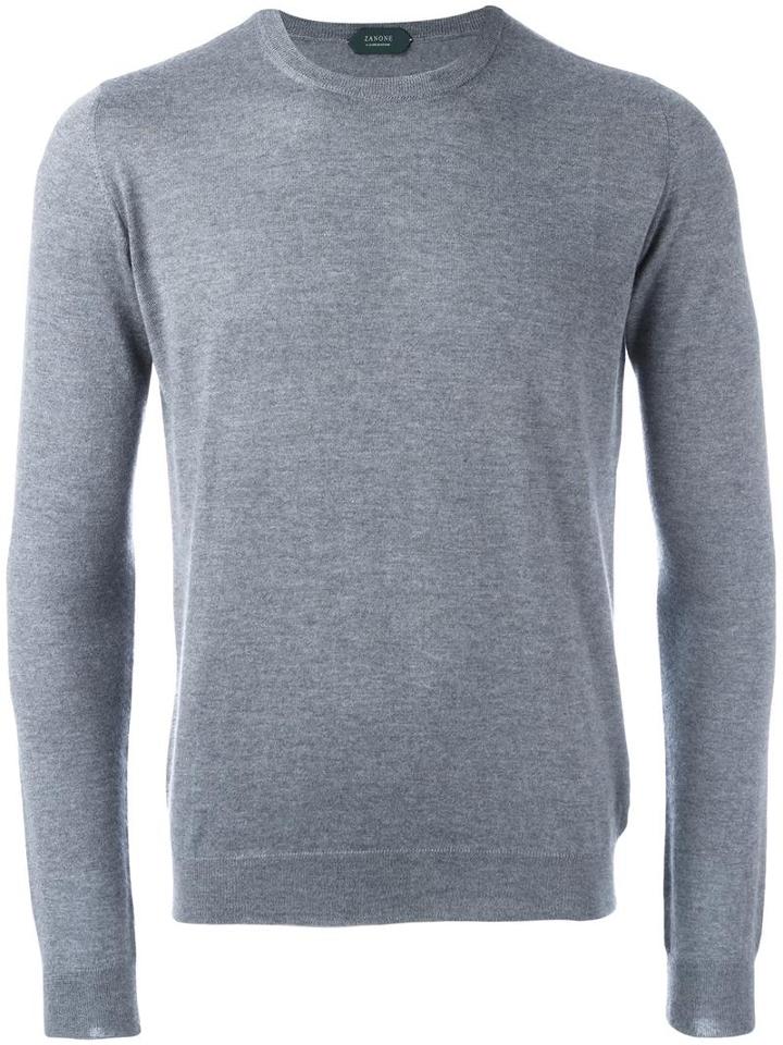Zanone Crew Neck Jumper, Men's, Size: 50, Grey, Cashmere