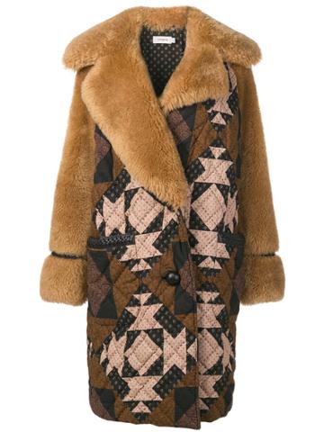 Coach Patchwork Shearling Overcoat - Brown