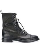 Casadei Chain Embellished Combat Boots - Black
