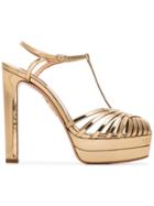 Aquazzura Gold 'aqua Moonlight 130' Strappy Heels - Metallic
