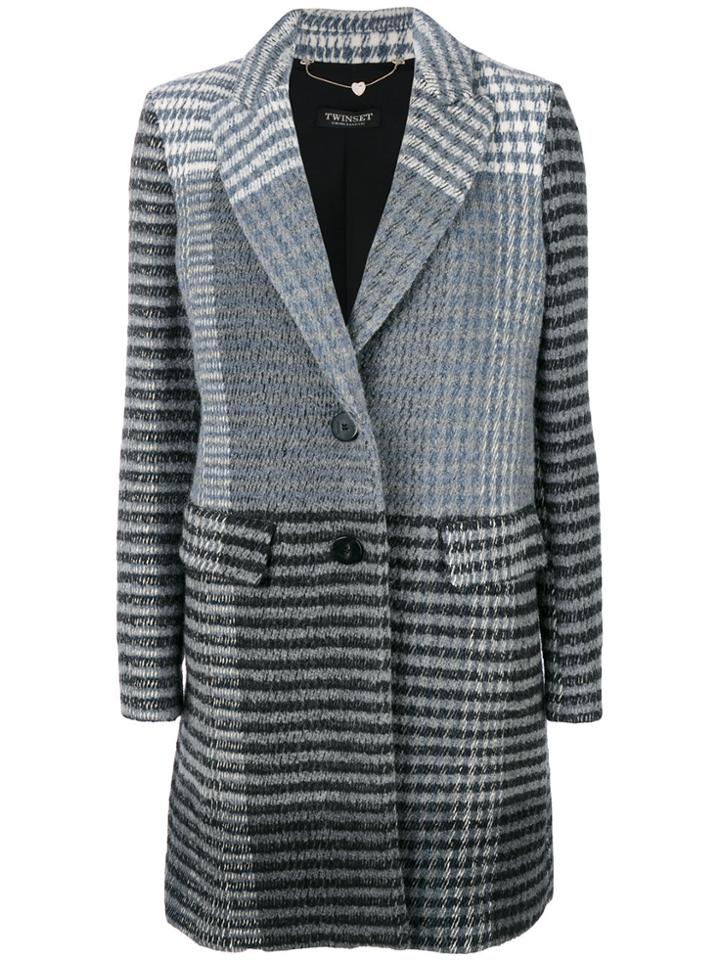 Twin-set Striped Single Breasted Coat - Multicolour