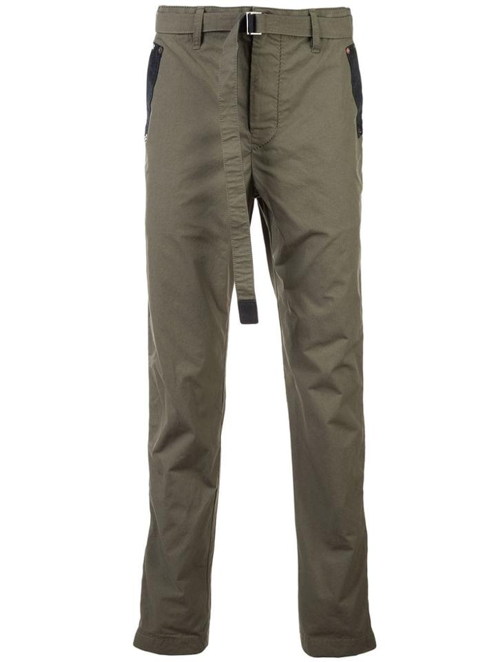 Sacai Belted Straight-leg Trousers - Green