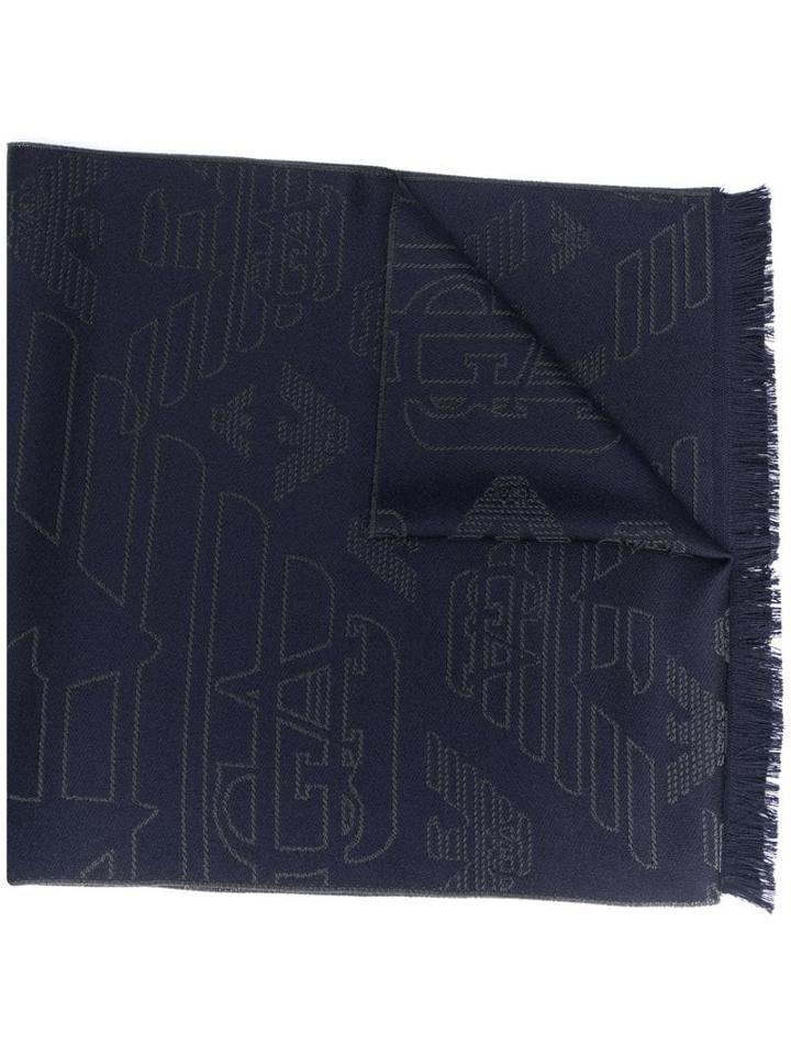 Emporio Armani Logo Embroidered Scarf - Blue