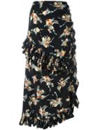 Marni Floral Ruffled Skirt, Women's, Size: 42, Black, Silk