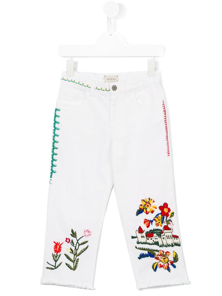 Gucci Kids Embroidered Jeans, Girl's, Size: 8 Yrs, White