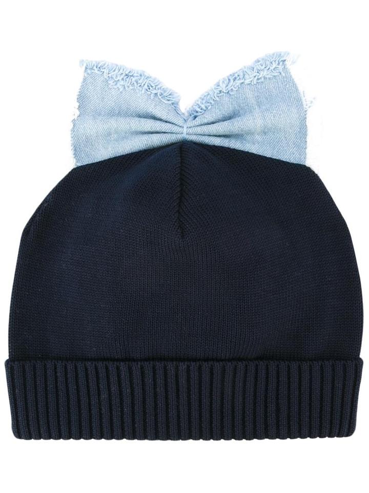 Federica Moretti 'denim Bow Detail' Beanie, Women's, Blue, Cotton