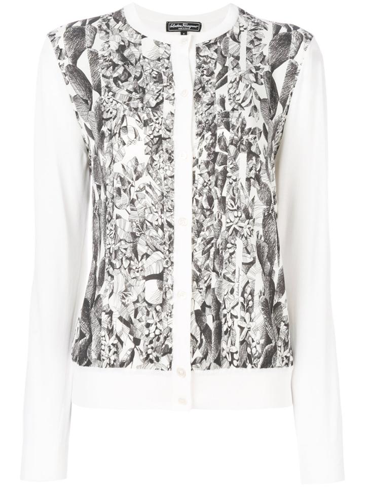 Salvatore Ferragamo Orange Fiber Print Cardigan - White