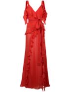 Elie Saab Pleated Trim Dress, Women's, Size: 38, Red, Silk