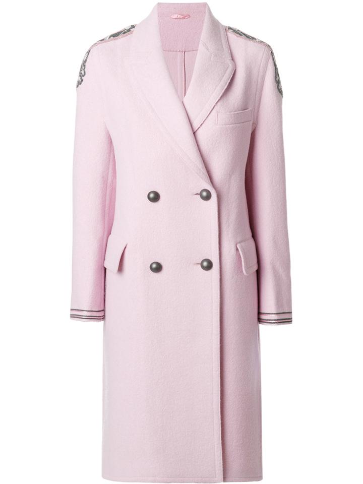 Ermanno Scervino Shoulder Applique Double-breasted Coat - Pink &