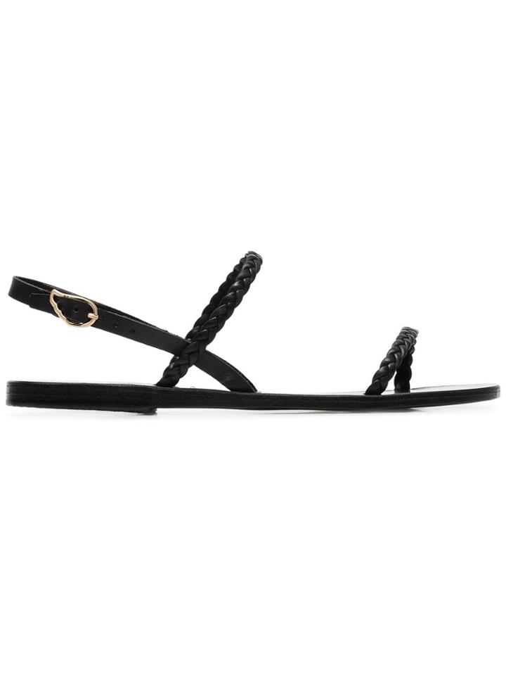 Ancient Greek Sandals Black Irida Braided Leather Sandals
