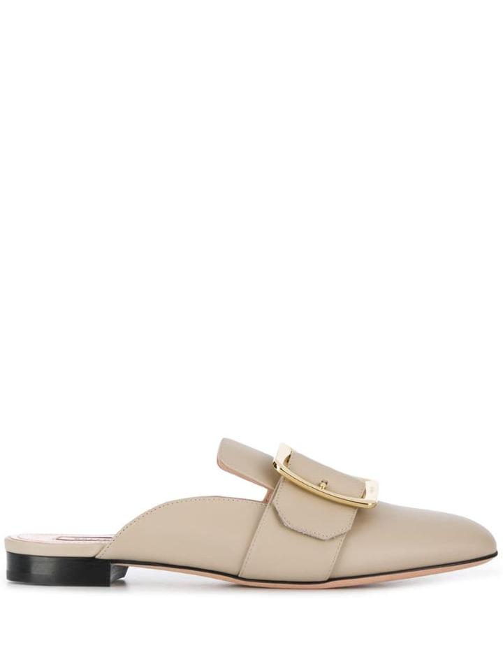 Bally Buckled Flat Mules - Neutrals