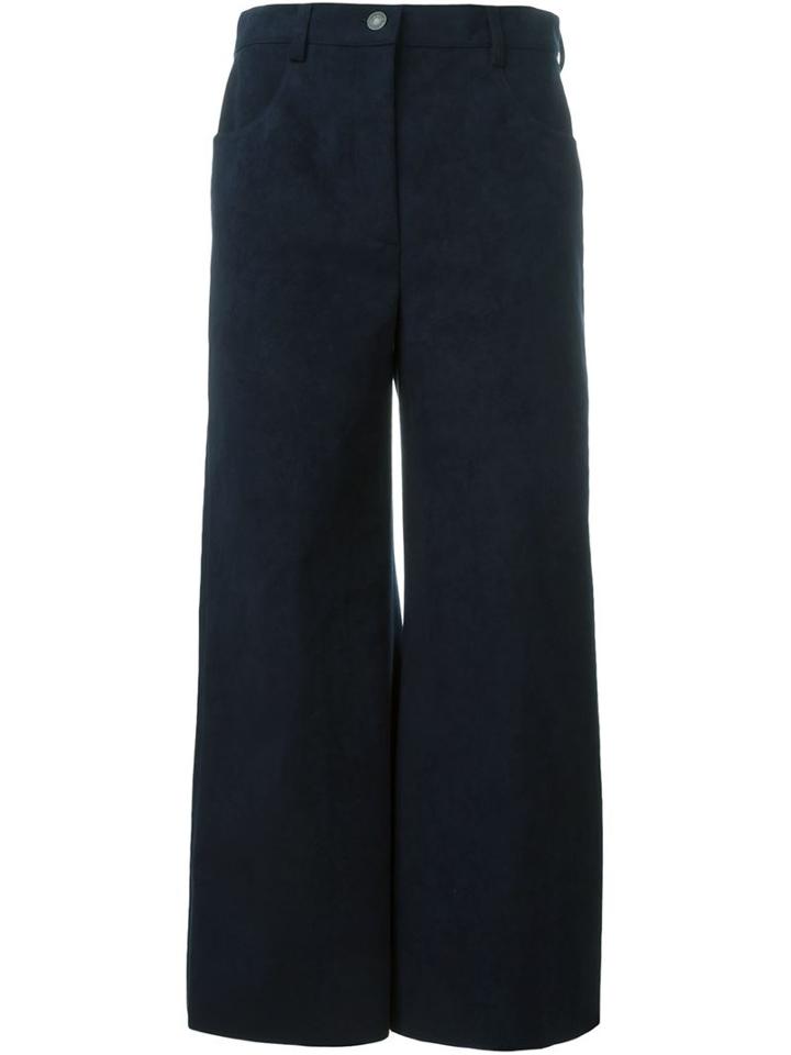 Msgm Faux Suede Cropped Trousers, Women's, Size: 42, Blue, Polyester/polyurethane
