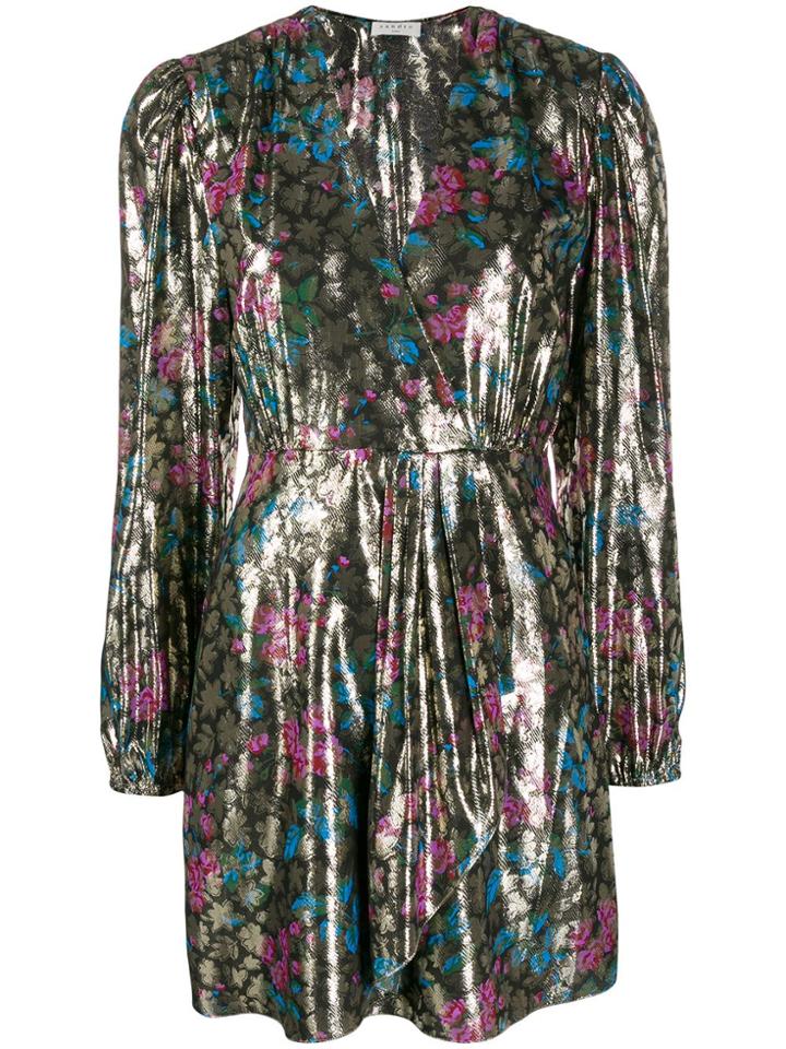 Sandro Paris Metallic Plunge Style Dress - Silver