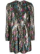 Sandro Paris Metallic Plunge Style Dress - Silver