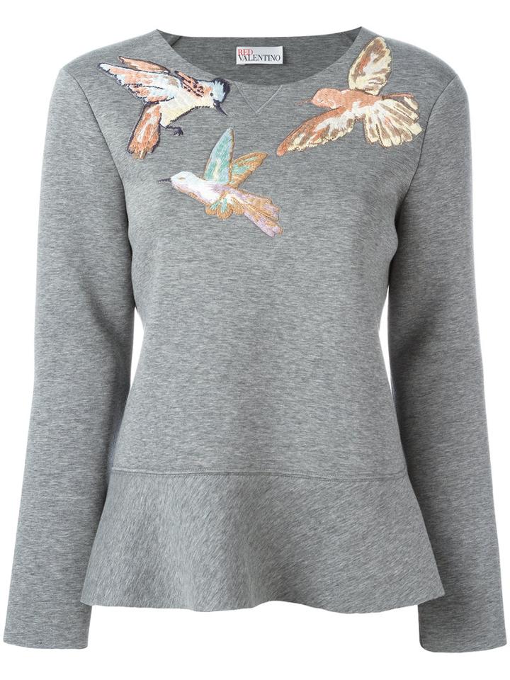 Red Valentino Embroidered Bird Sweatshirt, Women's, Size: Xs, Grey, Cotton/silk/polyester