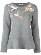 Red Valentino Embroidered Bird Sweatshirt, Women's, Size: Xs, Grey, Cotton/silk/polyester