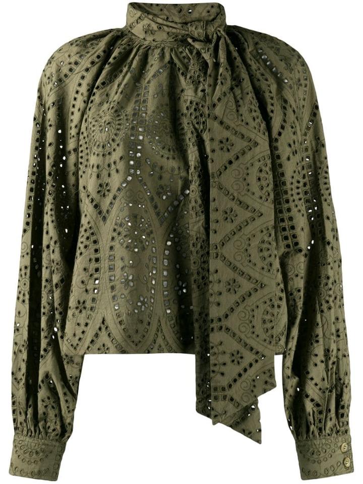 Ganni Broderie Loose Fit Blouse - Green