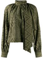 Ganni Broderie Loose Fit Blouse - Green
