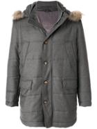 Eleventy Fur Hood Padded Coat - Grey