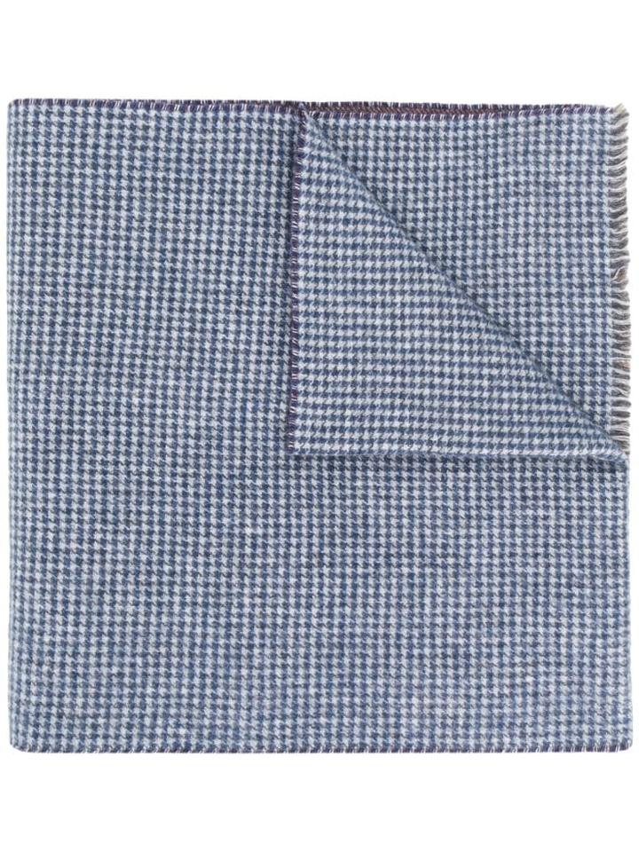 Canali Houndstooth Print Scarf - Blue