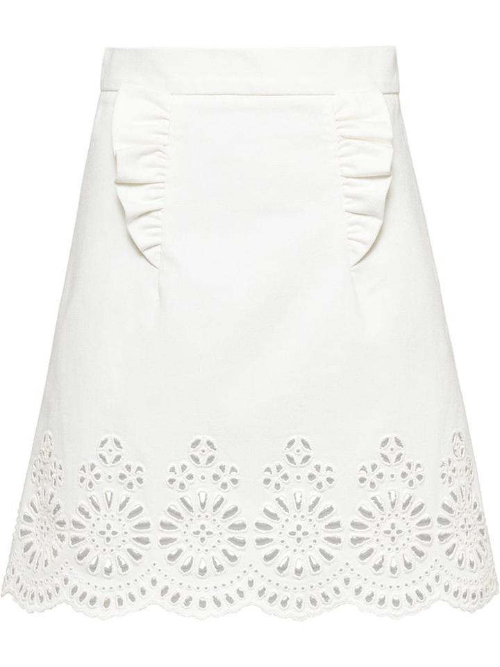 Miu Miu Embroidered Lace Motif Skirt - White