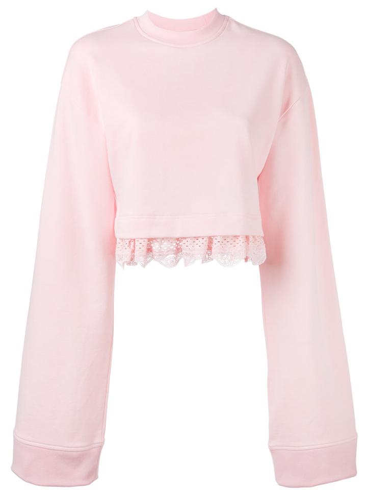 Fenty X Puma - Lace Hem Crop Sweater - Women - Cotton/polyester/spandex/elastane - L, Pink/purple, Cotton/polyester/spandex/elastane