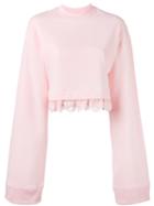 Fenty X Puma - Lace Hem Crop Sweater - Women - Cotton/polyester/spandex/elastane - L, Pink/purple, Cotton/polyester/spandex/elastane