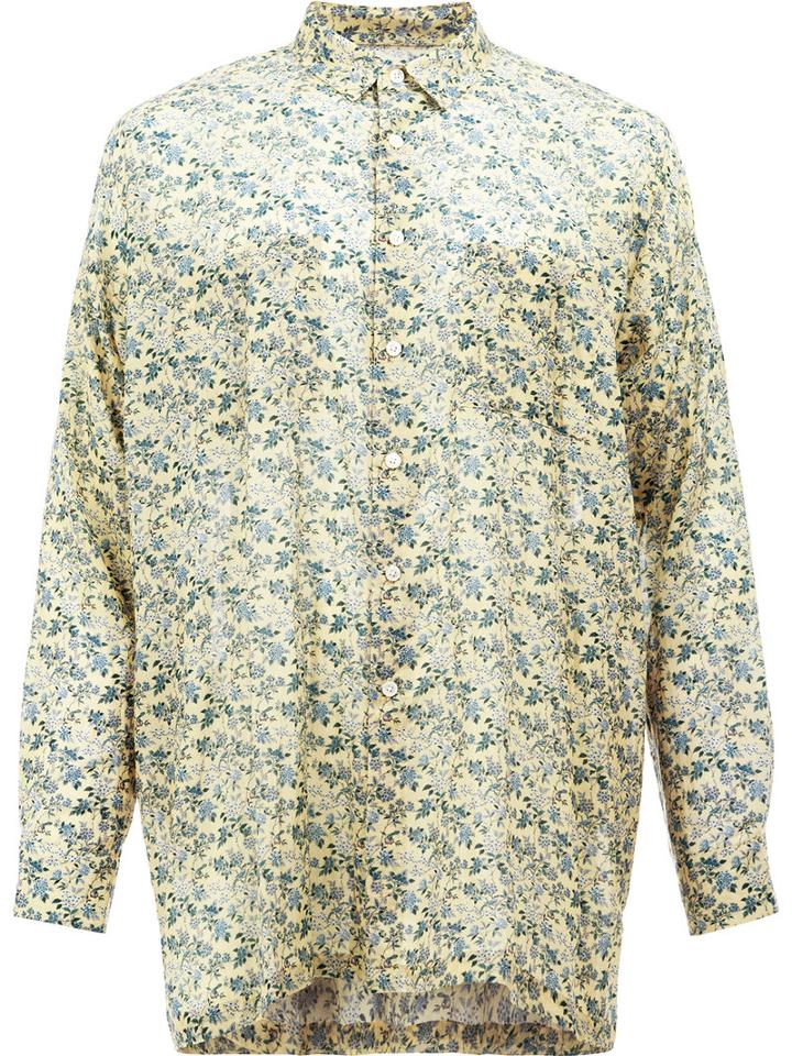 08sircus Floral Print Shirt, Men's, Size: 5, Yellow/orange, Cotton/cupro