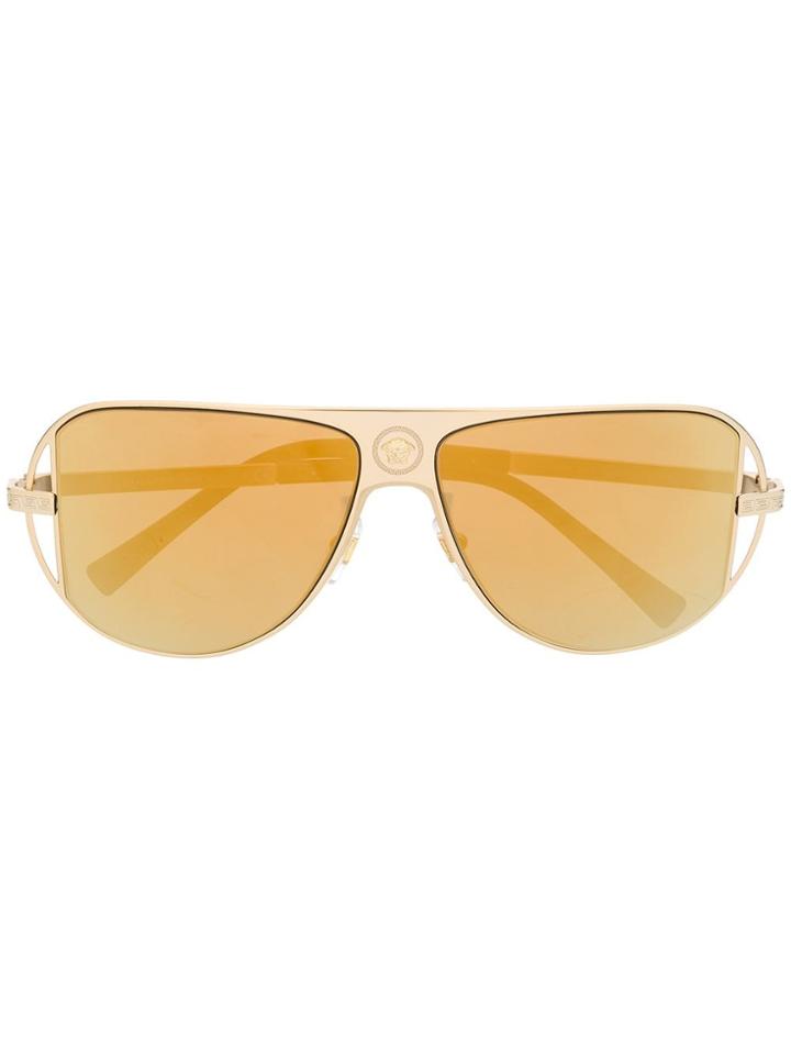 Versace Eyewear Medusa Logo Aviator Frame Sunglasses - Gold