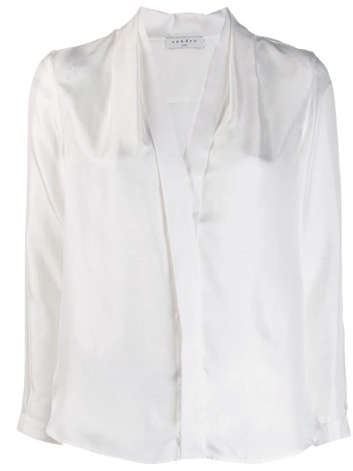 Sandro Paris Long-sleeved V-neck Blouse - White