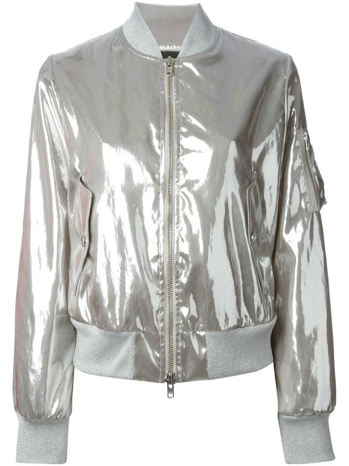 Love Moschino Metallic Bomber Jacket, Women's, Size: 42, Grey, Polyester/polyethylene/polyamide/acetate
