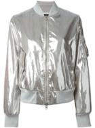 Love Moschino Metallic Bomber Jacket, Women's, Size: 42, Grey, Polyester/polyethylene/polyamide/acetate