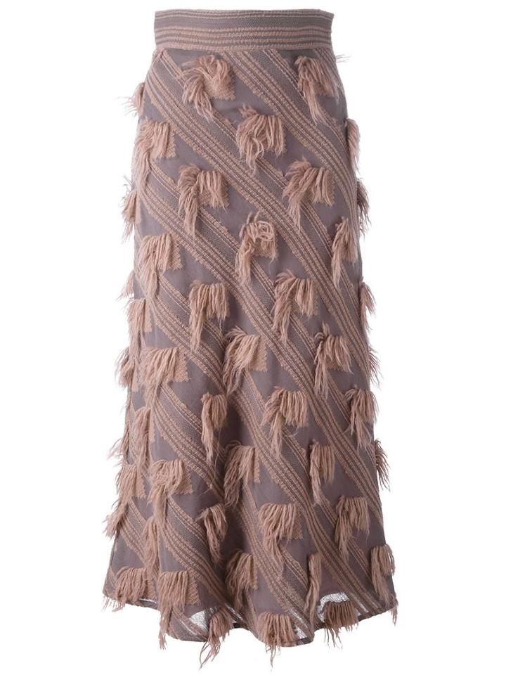 Si Jay Diagonal Fringed Panel Skirt, Women's, Size: 42, Pink/purple, Acrylic/polyamide/wool/viscose