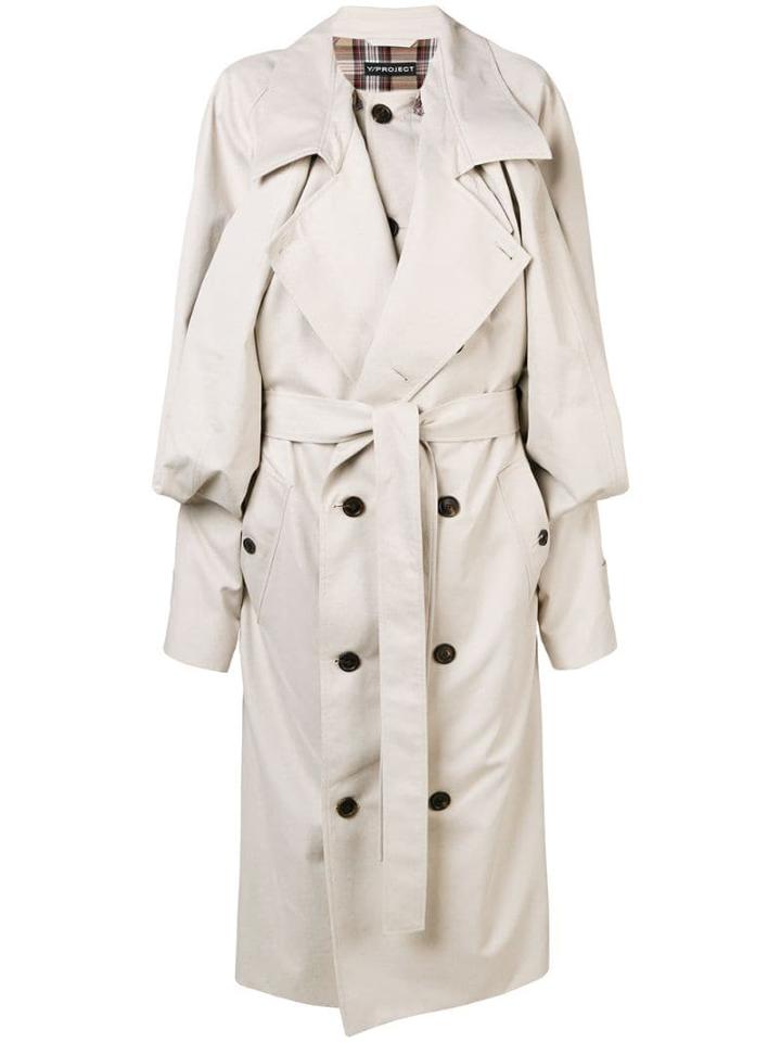 Y/project Draped Front Oversized Trench Coat - Neutrals