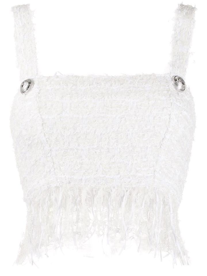 Balmain Tweed Cropped Top - White